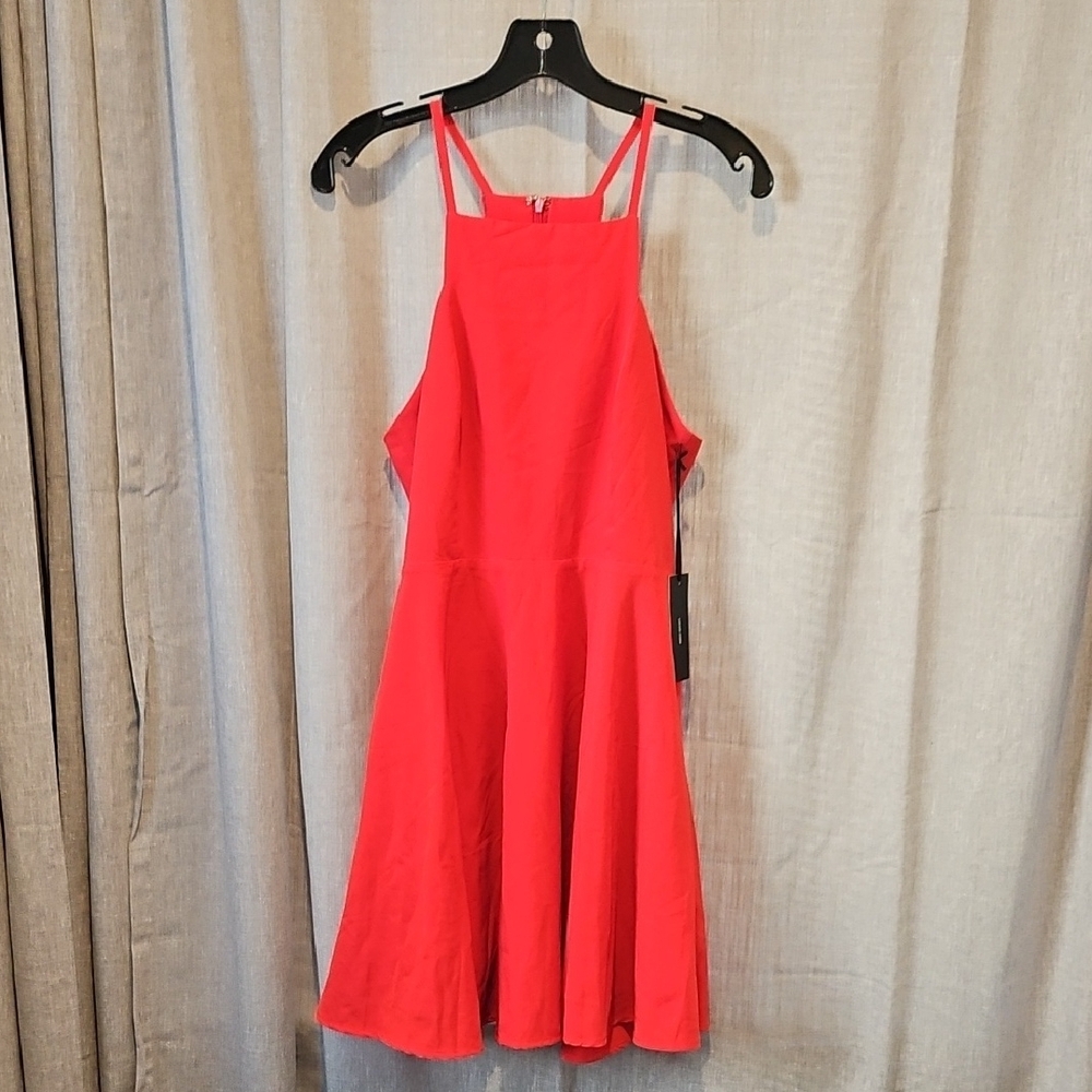 Lulu's Red Halter Fit and Flare Skater Midi Dress